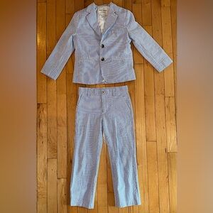Janie And Jack Boy Blue Seersucker Pin Stripe Suit Size 6 - Great Condition!!!